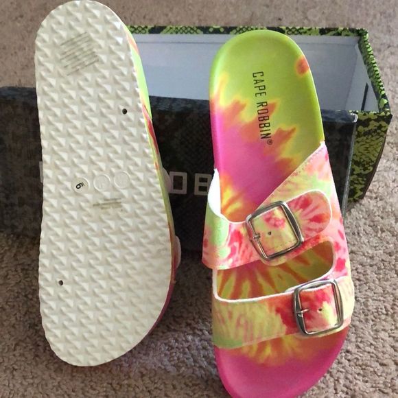 Cape Robbin tie dye pink yellow buckle slide sandal - Picture 4 of 8